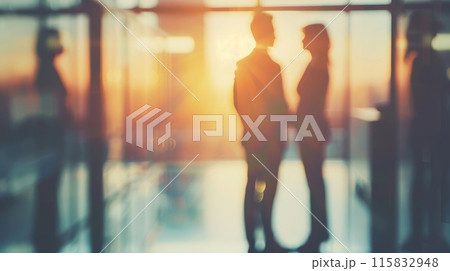 Transient bond amidst sunset silhouettes 115832948