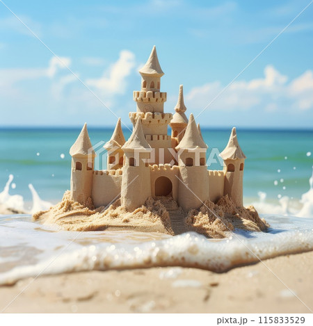 Detailed sand sculpture stands on sunny coast 115833529