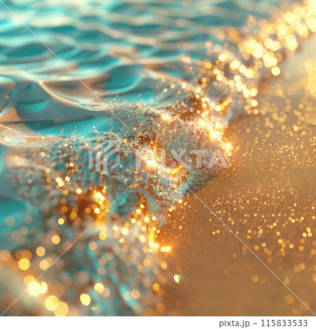 Sandy beach glistens under tropical sun warm rays 115833533