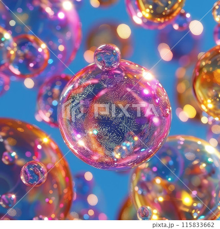 Shiny blue background with transparent bubbles floating 115833662