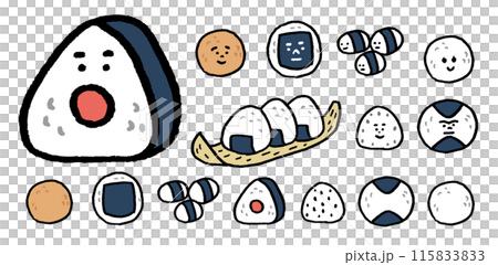 A cute, deliciously made triangular rice ball character illustration A cute, deliciously made triangular rice ball character illustration 115833833