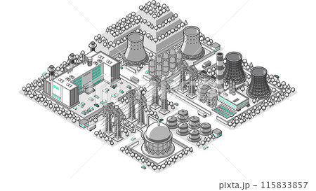 俯瞰から見た立体の発電所ベクターイラスト  115833857