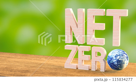 The net zero wood text and world for eco concept 3d rendering. 115834277