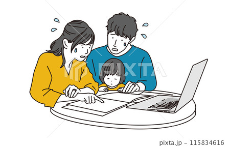 ノートパソコン　検索　困る　夫婦のイラスト 115834616