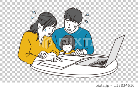 ノートパソコン　検索　困る　夫婦のイラスト 115834616