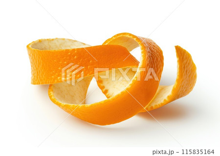 Sliced orange peel on white background, closeup. Citrus fruit 115835164
