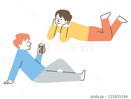 公園でくつろいでいる男性二人_色 公園でくつろいでいる男性二人_色 115835194