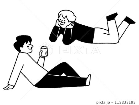 公園でくつろいでいる男性二人_2 115835195