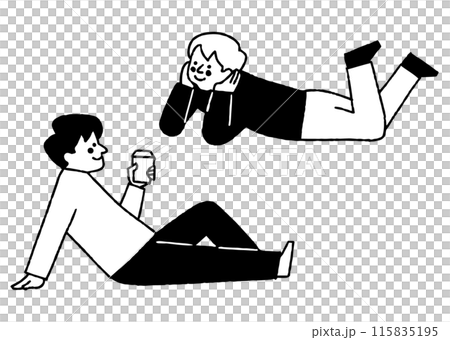 公園でくつろいでいる男性二人_2 115835195