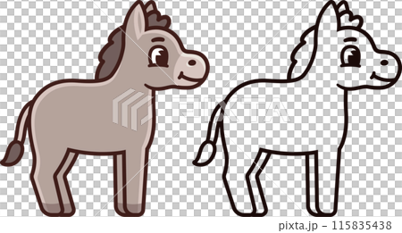 Cute cartoon donkey drawing 115835438