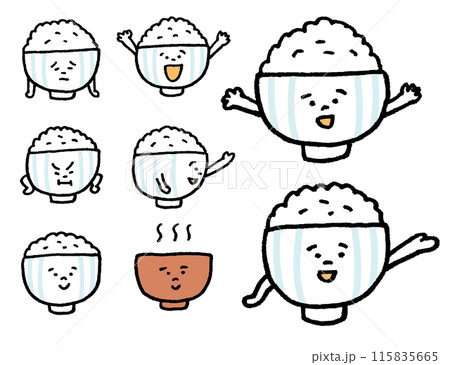 てんこ盛りのかわいいご飯のキャライラスト てんこ盛りのかわいいご飯のキャライラスト 115835665