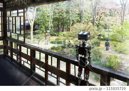 日本庭園を鑑賞するロボット 115835720