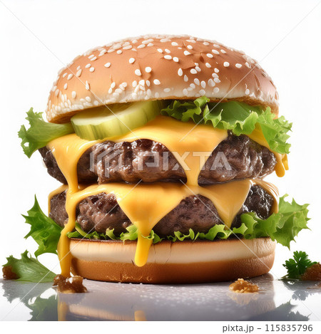 hamburger, cheeseburger, beef patty, bun, lettuce, tomato, onion, pickles, ketchup, mustard, mayonnaise, sesame seeds, fast food, juicy, savory, grill, burger joint, classic 115835796