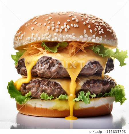 hamburger, cheeseburger, beef patty, bun, lettuce, tomato, onion, pickles, ketchup, mustard, mayonnaise, sesame seeds, fast food, juicy, savory, grill, burger joint, classic 115835798