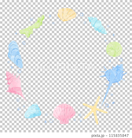 手書きの貝殻の円形フレーム、水彩カラー 115835847