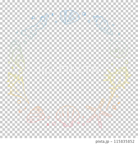 Hand-drawn seashell circular frame, line drawing frame, gradient color 115835852
