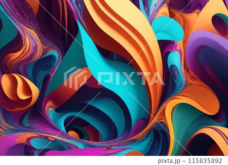 Abstract 3d illustration of colorful swirls, digital artwork for creative graphic design 115835892