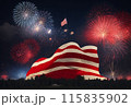 Celebration and holiday concept - United States of America flag with fireworks 115835902