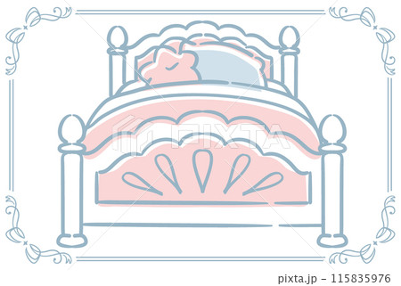 かわいいベッド。ゆめかわ、ガーリーなパステルトーンのイラスト素材。ベクターイラスト素材。 115835976