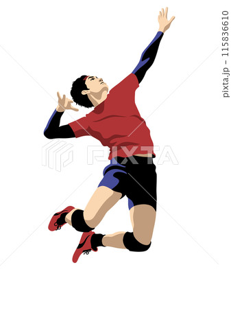 アタックする男性のバレーボール選手2 115836610