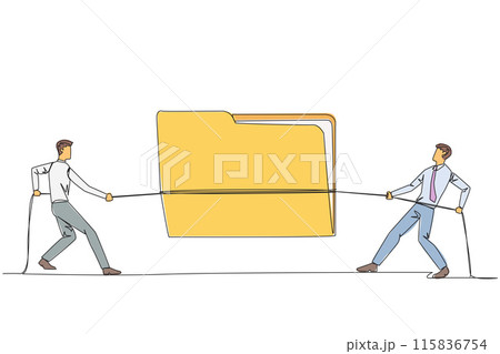 Continuous one line drawing two businessmen fighting over document folder. Competition for the best information for company progress. Important client data. Single line draw design vector illustration 115836754