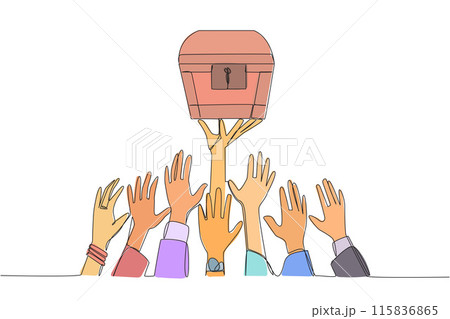 Continuous one line drawing hands fighting over the treasure chest. Big profits are in grasp. Struggle for profits by employees. Profits requires luck. Single line draw design vector illustration Continuous one line drawing hands fighting over the treasure chest. Big profits are in grasp. Struggle for profits by employees. Profits requires luck. Single line draw design vector illustration 115836865