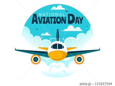 Vector Illustration for National Aviation Day featuring a Plane and Sky Blue Background to First Successful Airplane and Controlled Flight Celebration Vector Illustration for National Aviation Day featuring a Plane and Sky Blue Background to First Successful Airplane and Controlled Flight Celebration 115837504