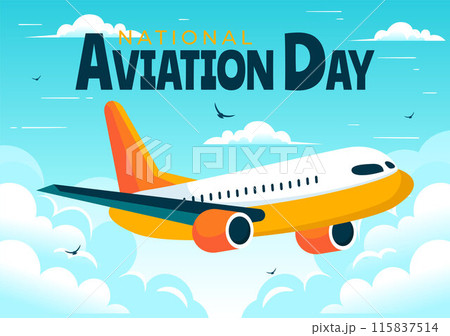 Vector Illustration for National Aviation Day featuring a Plane and Sky Blue Background to First Successful Airplane and Controlled Flight Celebration Vector Illustration for National Aviation Day featuring a Plane and Sky Blue Background to First Successful Airplane and Controlled Flight Celebration 115837514
