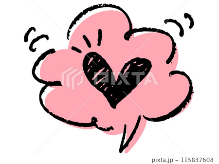 吹き出しとハートマーク。手描き素材。 吹き出しとハートマーク。手描き素材。 115837608