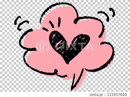 吹き出しとハートマーク。手描き素材。 吹き出しとハートマーク。手描き素材。 115837608