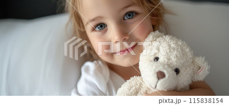 A Little Girl Is Holding A Teddy Bear In Front Of Her Face A Little Girl Is Holding A Teddy Bear In Front Of Her Face 115838154