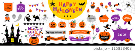 ハッピーハロウィンのイラスト・フレームセット 白背景  115838408
