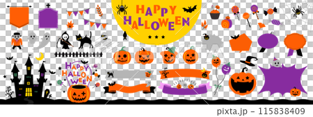 ハッピーハロウィンのイラスト・フレームセット 白背景・テキスト無し 115838409