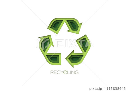Recycle sign. Paper art style. Sustainable concept of Green energy, ecology and environment. Vector Illustration. Recycle sign. Paper art style. Sustainable concept of Green energy, ecology and environment. Vector Illustration. 115838443