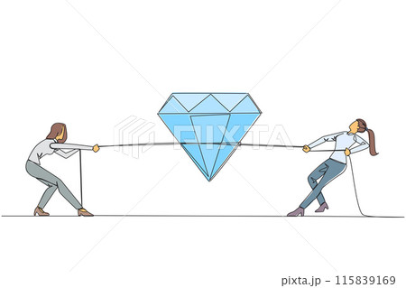 Single one line drawing two businesswomen fighting over diamond. Compete to get the most expensive jewelry. Healthy competition for companies. Best effort. Continuous line design graphic illustration Single one line drawing two businesswomen fighting over diamond. Compete to get the most expensive jewelry. Healthy competition for companies. Best effort. Continuous line design graphic illustration 115839169