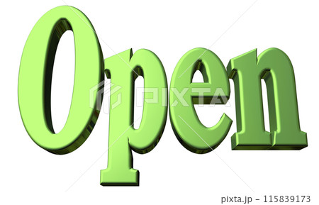 3DCG立体文字「Open/開店記念」グリーン,緑 115839173