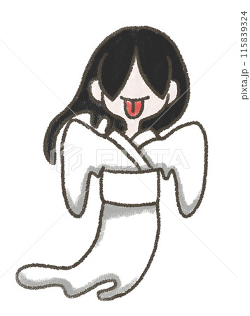 クレヨンで描いたシンプルなおばけのイラストのイラスト素材