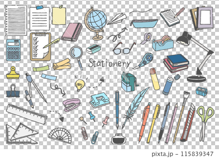 文房具イラストセット　手描き線画 115839347