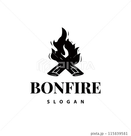 Design wood and fire, logo campfire bonfire vector camping adventure vintage illustration 115839581
