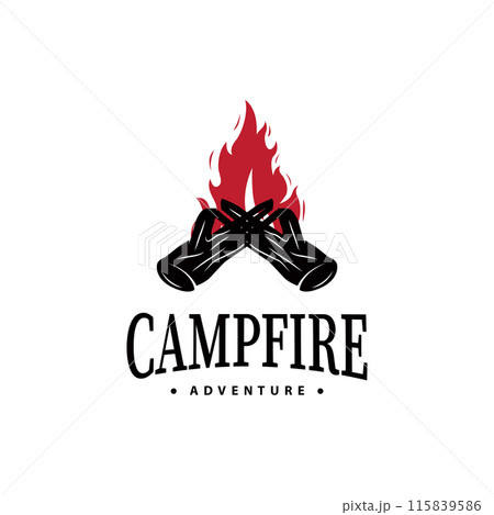 Design wood and fire, logo campfire bonfire vector camping adventure vintage illustration Design wood and fire, logo campfire bonfire vector camping adventure vintage illustration 115839586