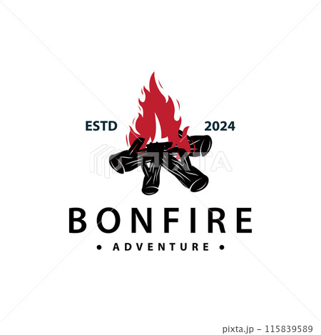 Design wood and fire, logo campfire bonfire vector camping adventure vintage illustration 115839589