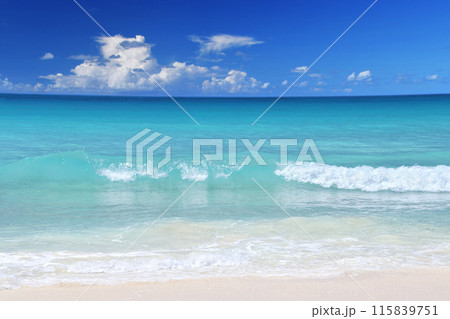 ビーチに打ち寄せる波と真夏の入道雲 ビーチに打ち寄せる波と真夏の入道雲 115839751