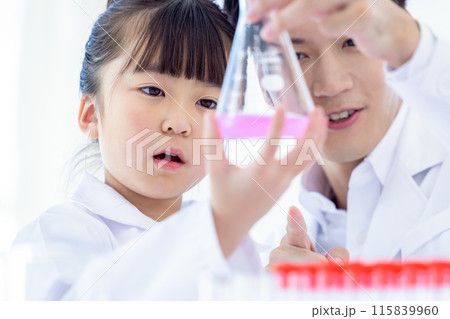 科学の勉強をする小学生の女の子と先生 115839960