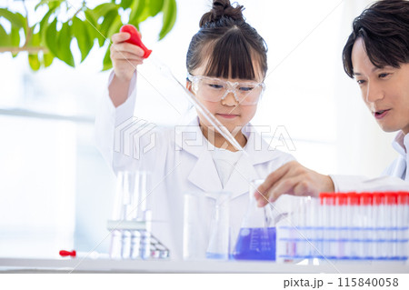 科学の勉強をする小学生の女の子と先生 科学の勉強をする小学生の女の子と先生 115840058