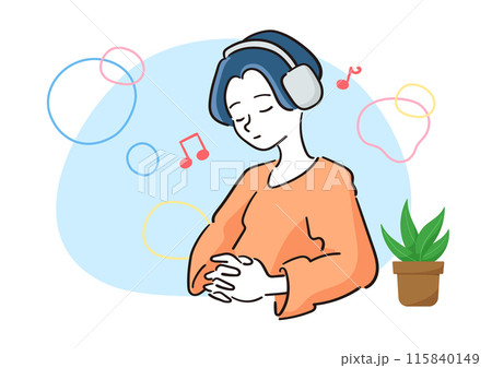音楽を聴いてリラックスする人のイラスト ヘッドホンで音楽鑑賞をする 目を閉じて瞑想する 音楽を聴いてリラックスする人のイラスト ヘッドホンで音楽鑑賞をする 目を閉じて瞑想する 115840149