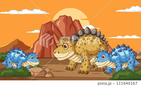 Dinosaurs in Prehistoric Landscape 115840167