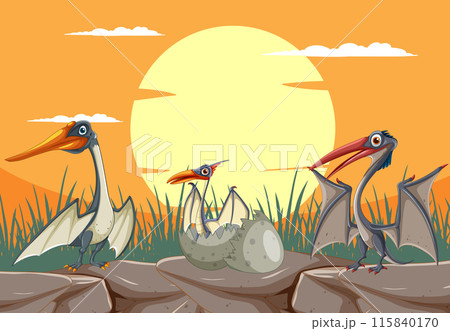 Pterodactyl Family at Sunset 115840170