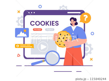 Internet Cookies Technology Vector Illustration with Tracking Cookie Records of Browsing Activity on a Website in a Flat Cartoon Style Background 115840244
