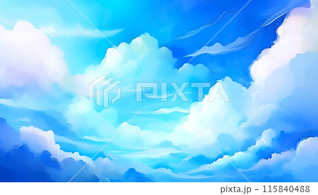 青空と白い雲の水彩画「AI生成画像」 115840488