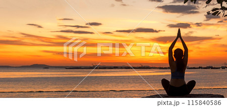 Silhouette lifestyle woman yoga exercise for healthy life.  115840586